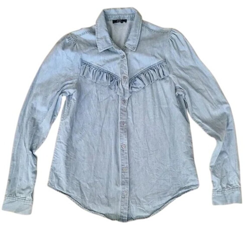 PAIGE Layda Blue Chambray Denim Ruffle Western Button Down Top - Picture 6 of 8